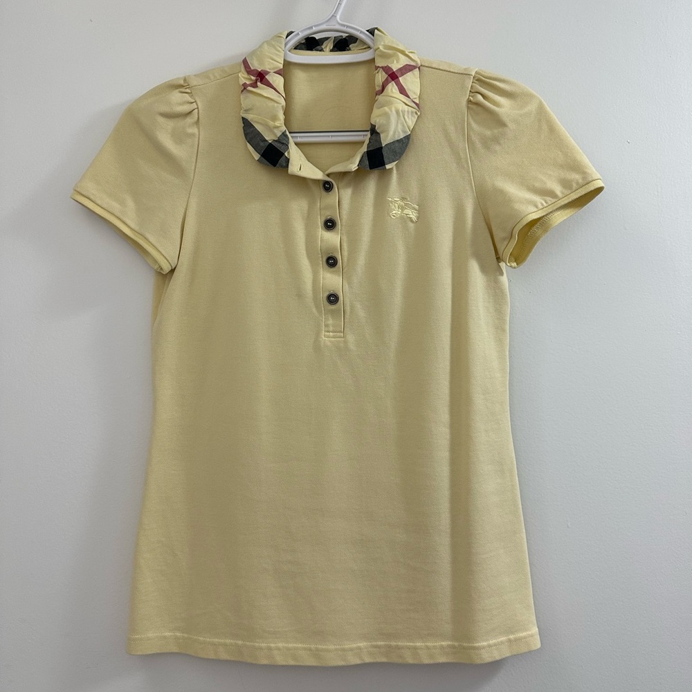 Burberry Yellow Polo Shirt with Plaid Collar